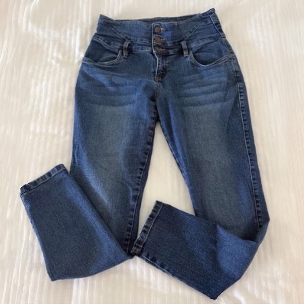 Venus Women’s High Rise Jeans Size 10 Stretch Slim Fit 3-Button Waist Blue Denim